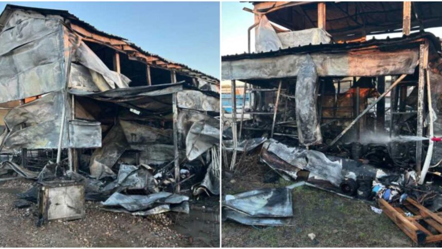 incendiu masiv intr o comuna din satu mare un atelier auto si o autoutilitara au fost distruse de flacari 69a73eb765c74